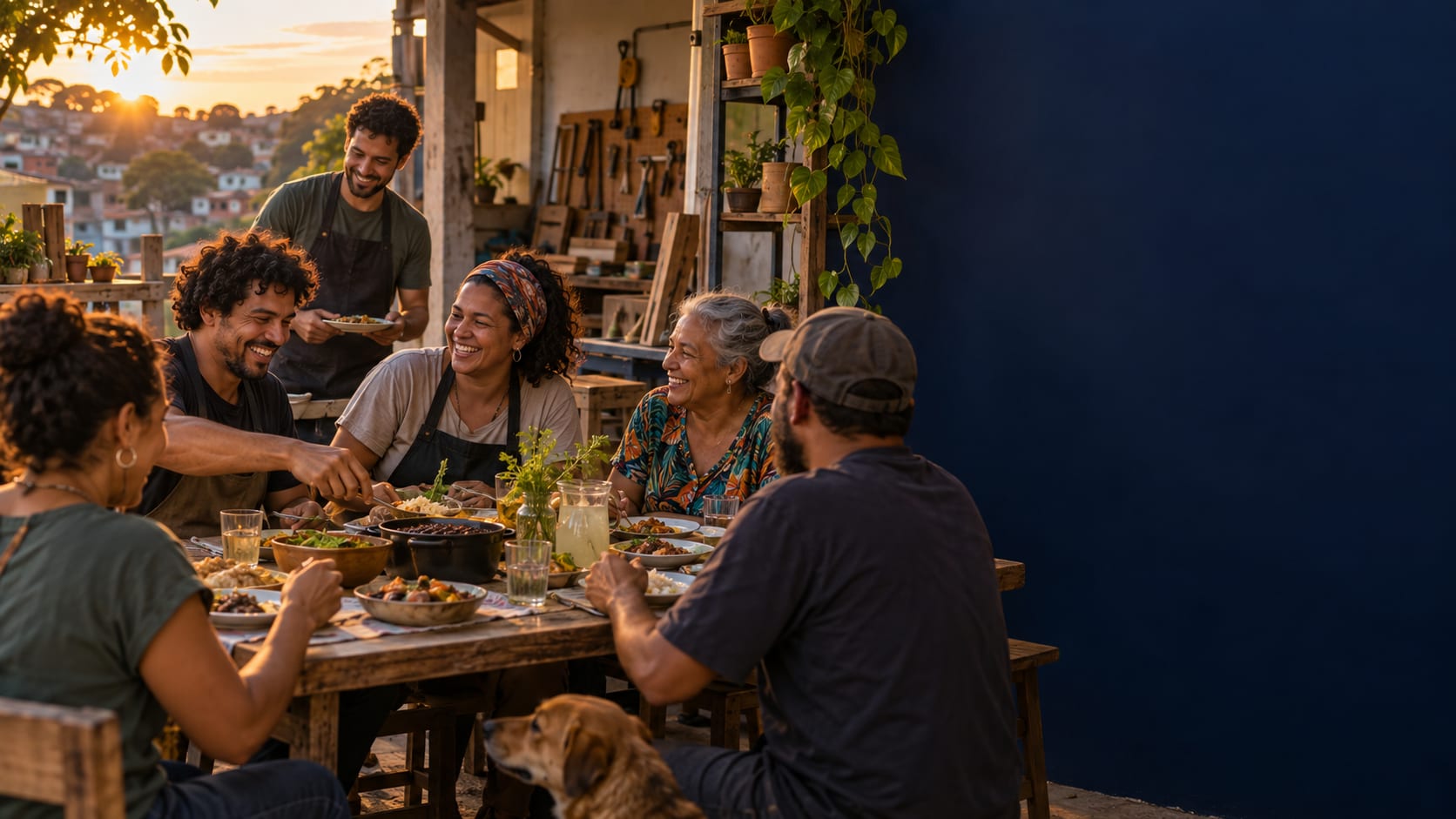 Equipe e comunidade reunidas após o trabalho