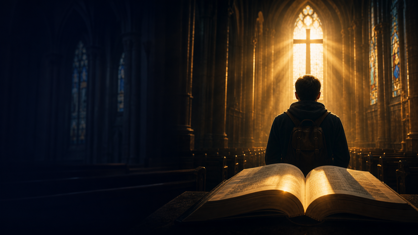 Ambiente de estudo e espiritualidade iluminado